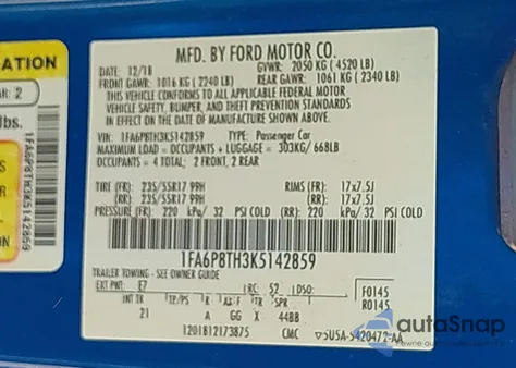 2019 Ford Mustang Ecoboost z USA, uszkodzony, nr VIN 1FA6P8TH3K5142859